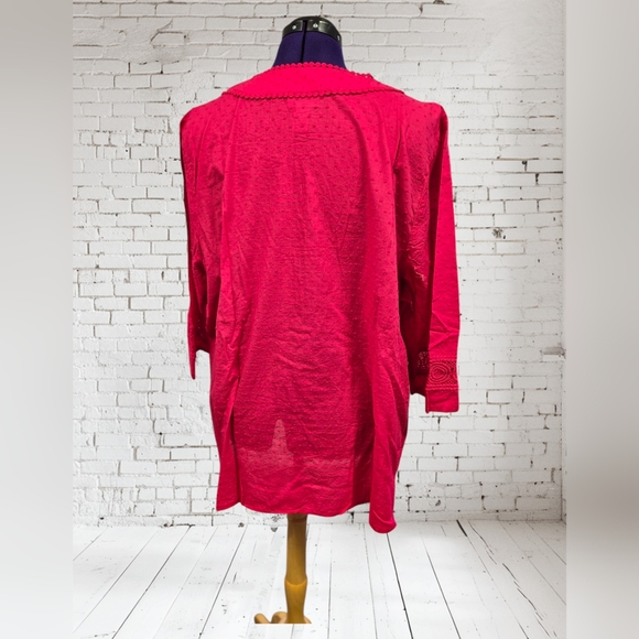 NWOT Liz & Me for Catherines Lace & Tufted Vibrant Pink Tunic Top Plus Size 3X - Picture 4 of 13
